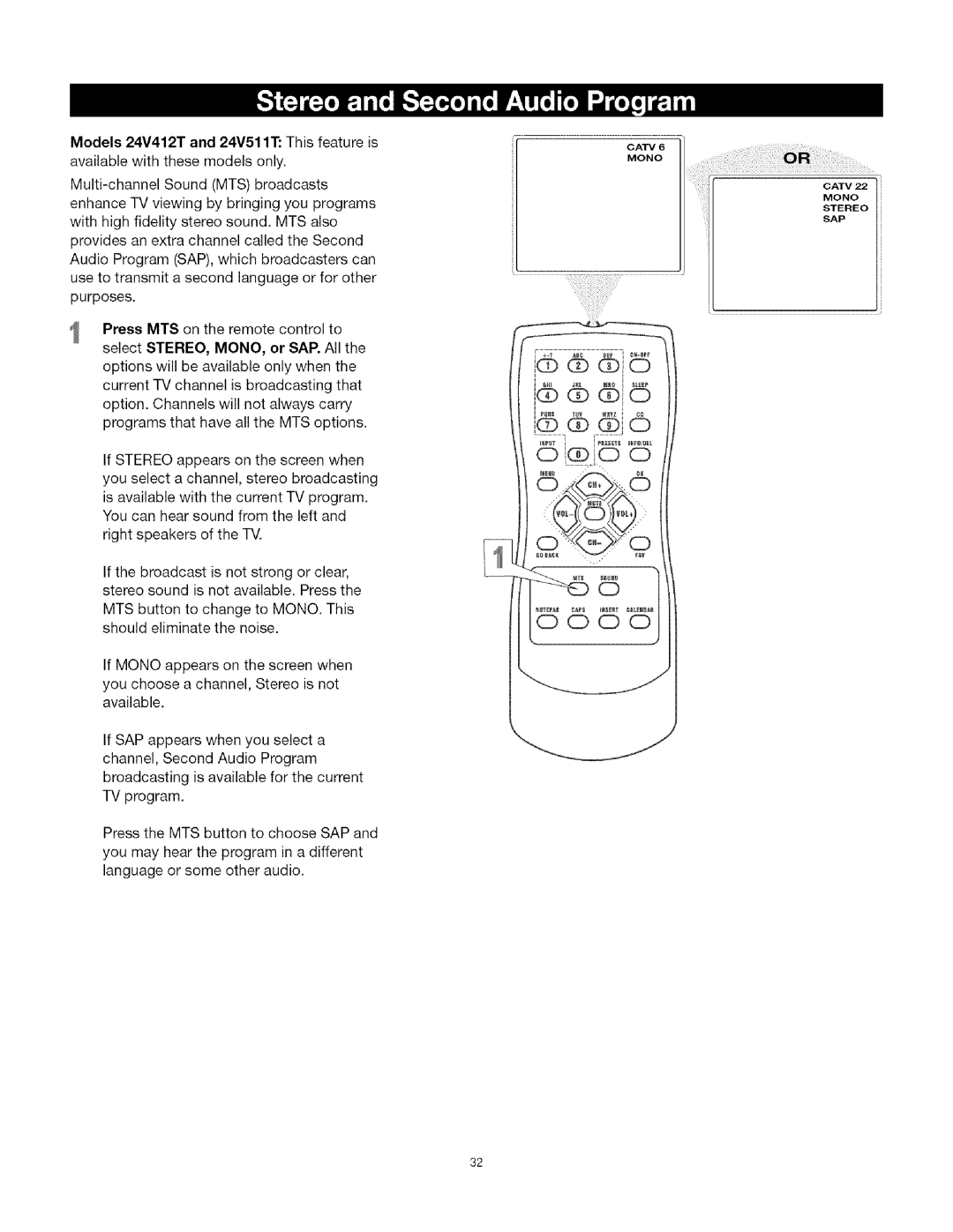 TTE Technology CRT Television manual ProgramsthathavealltheMTSoptions 