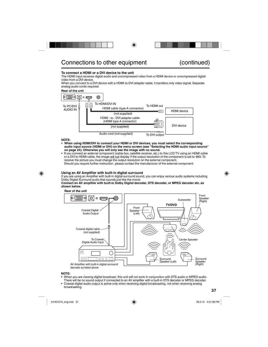 TTE Technology L22HD32D owner manual To connect a Hdmi or a DVI device to the unit, Tv/Dvd 