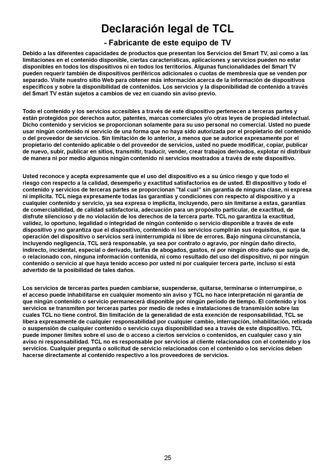 TTE Technology LE32HDF3010STA, LE32HDF3010TA manual Declaración legal de TCL, Fabricante de este equipo de TV 