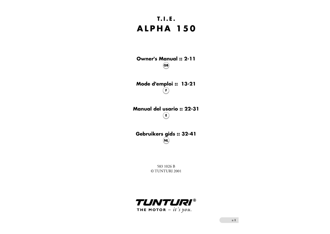 Tunturi Alpha 150 owner manual P H a 1 5 