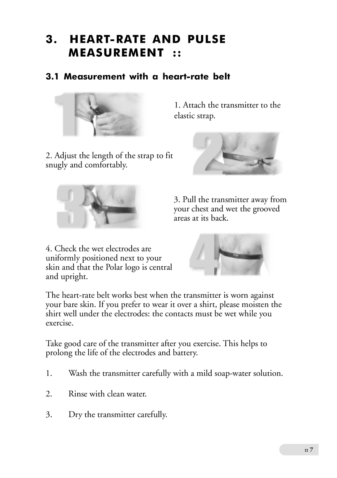 Tunturi ALPHA 200 owner manual HEART-RATE and Pulse Measurement, Measurement with a heart-rate belt 