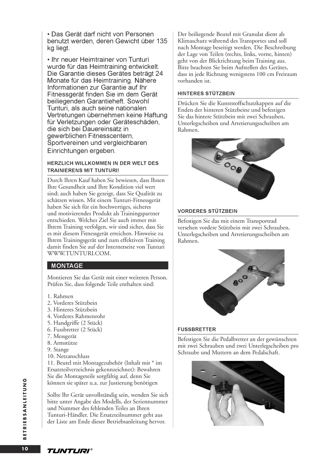 Tunturi C20 owner manual Montage 