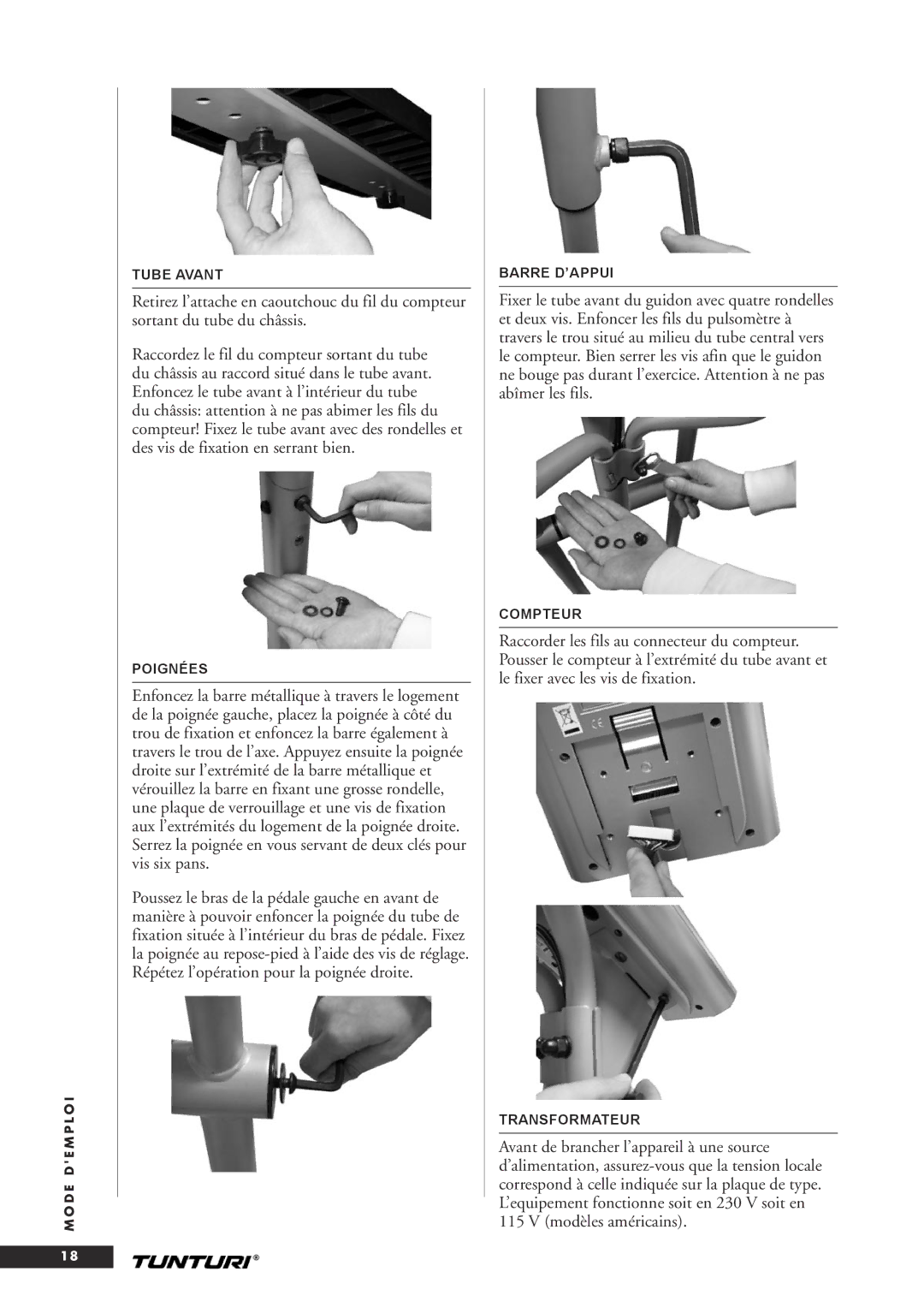 Tunturi C20 owner manual Tube Avant 