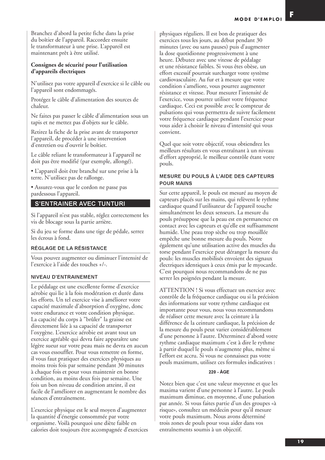 Tunturi C20 owner manual ’ENTRAINER Avec Tunturi 