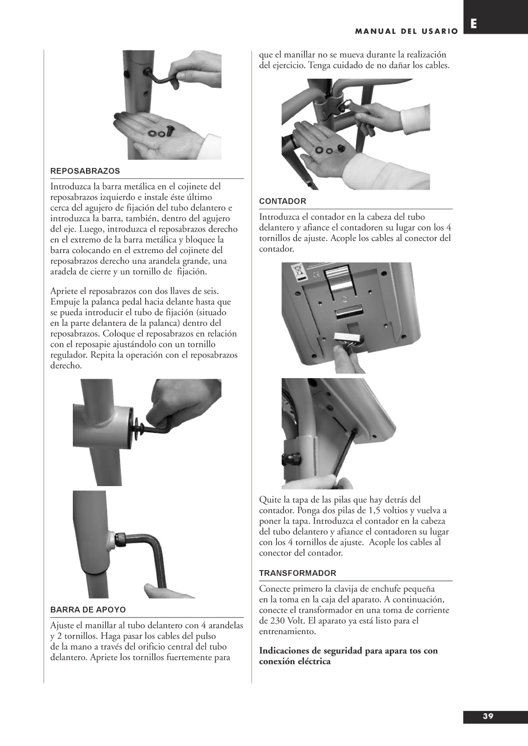 Tunturi C20 owner manual Reposabrazos 