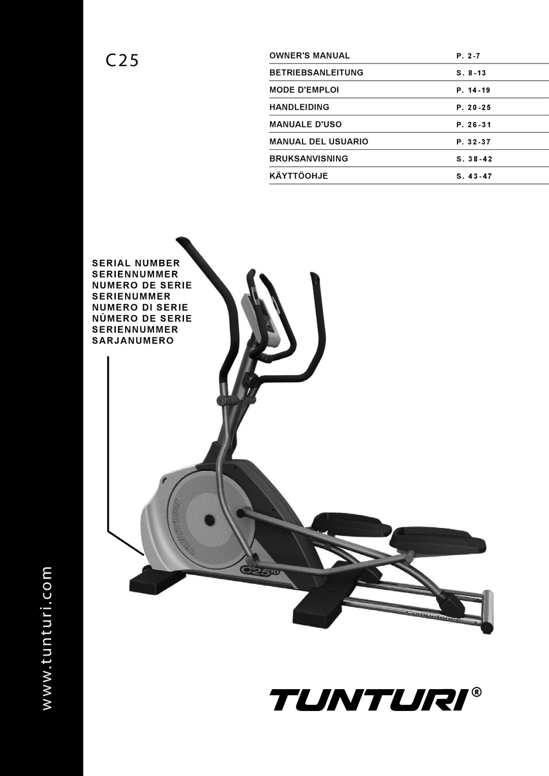 Tunturi C25 owner manual Betriebsanleitung 