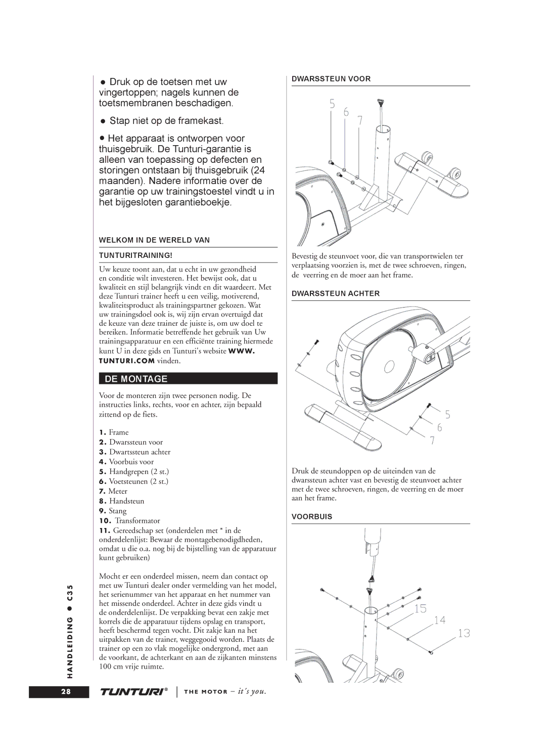 Tunturi C35 owner manual DE Montage, Vinden 