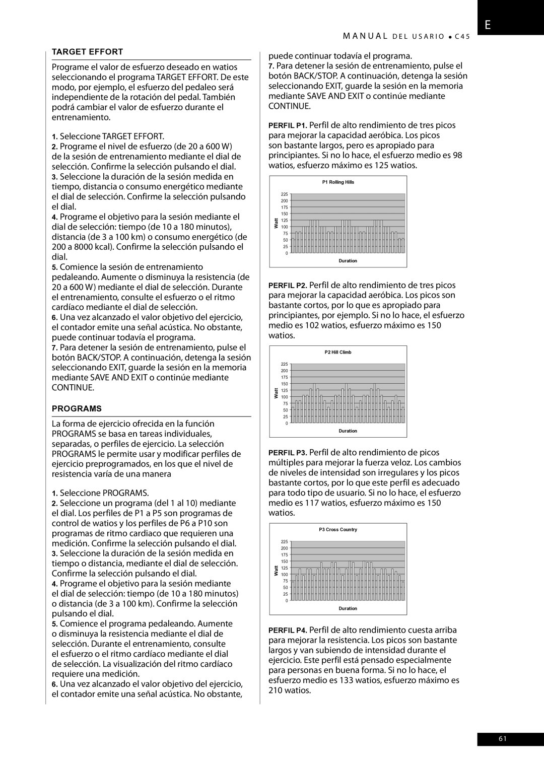 Tunturi C45 owner manual Puede continuar todavía el programa, Target Effort 