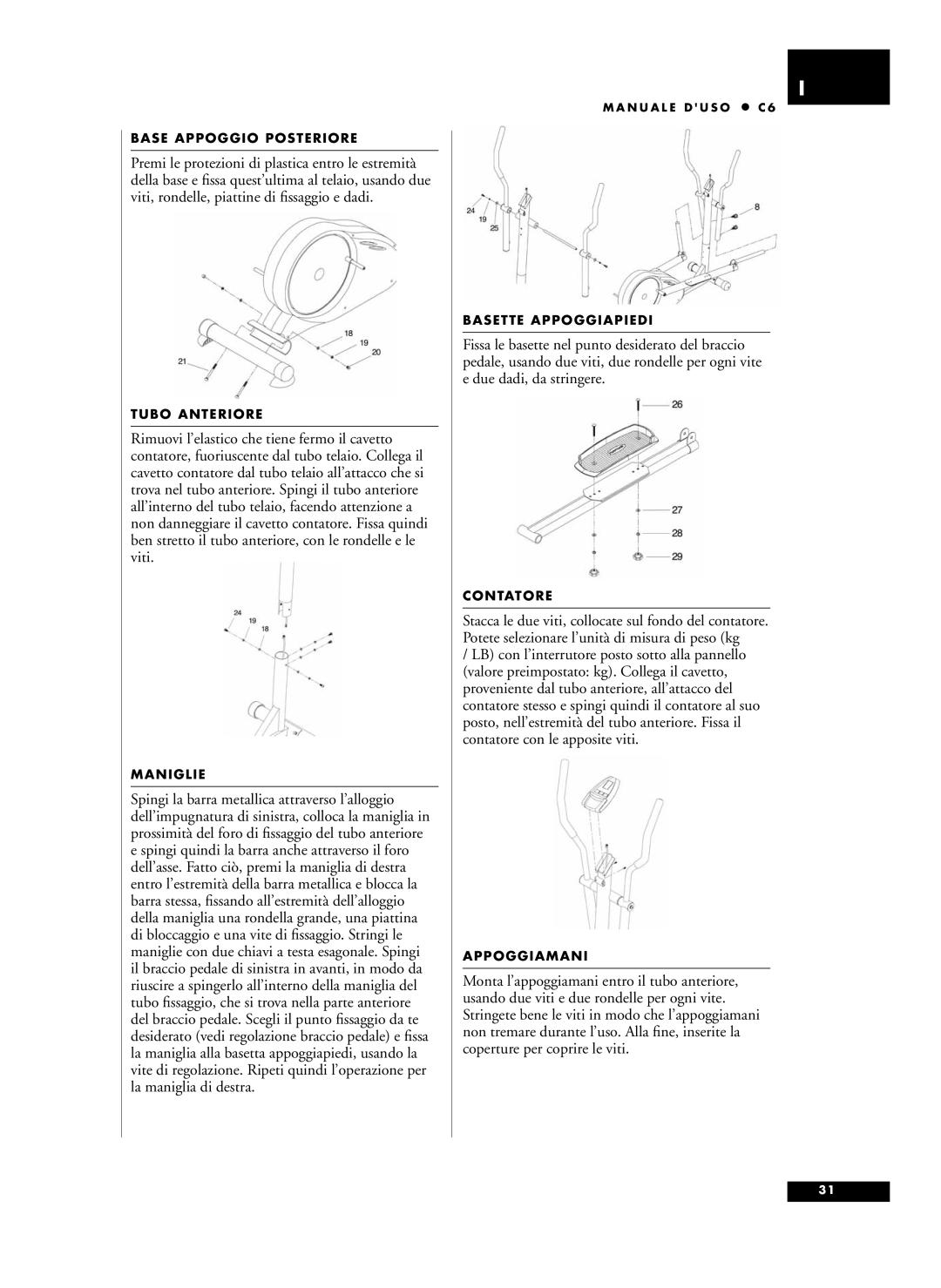 Tunturi C6 owner manual Base Appoggio Posteriore 