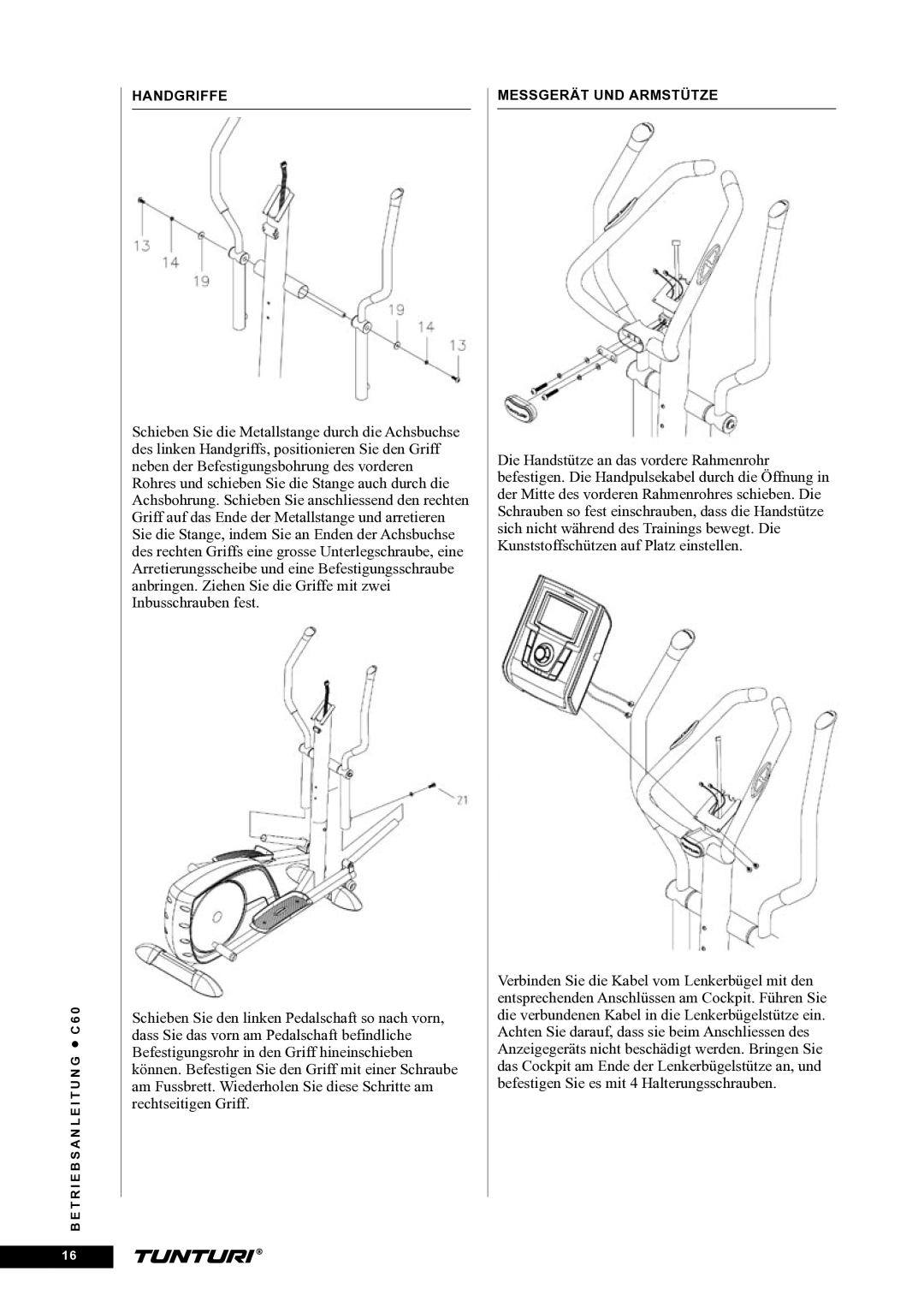 Tunturi C60 owner manual Handgriffe 