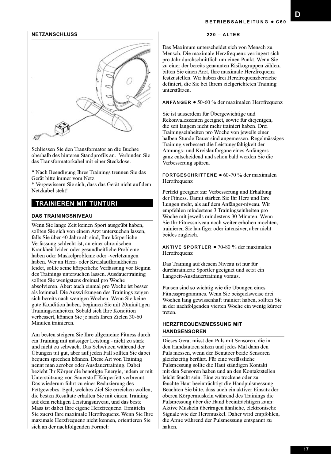 Tunturi C60 owner manual Trainieren MIT Tunturi 