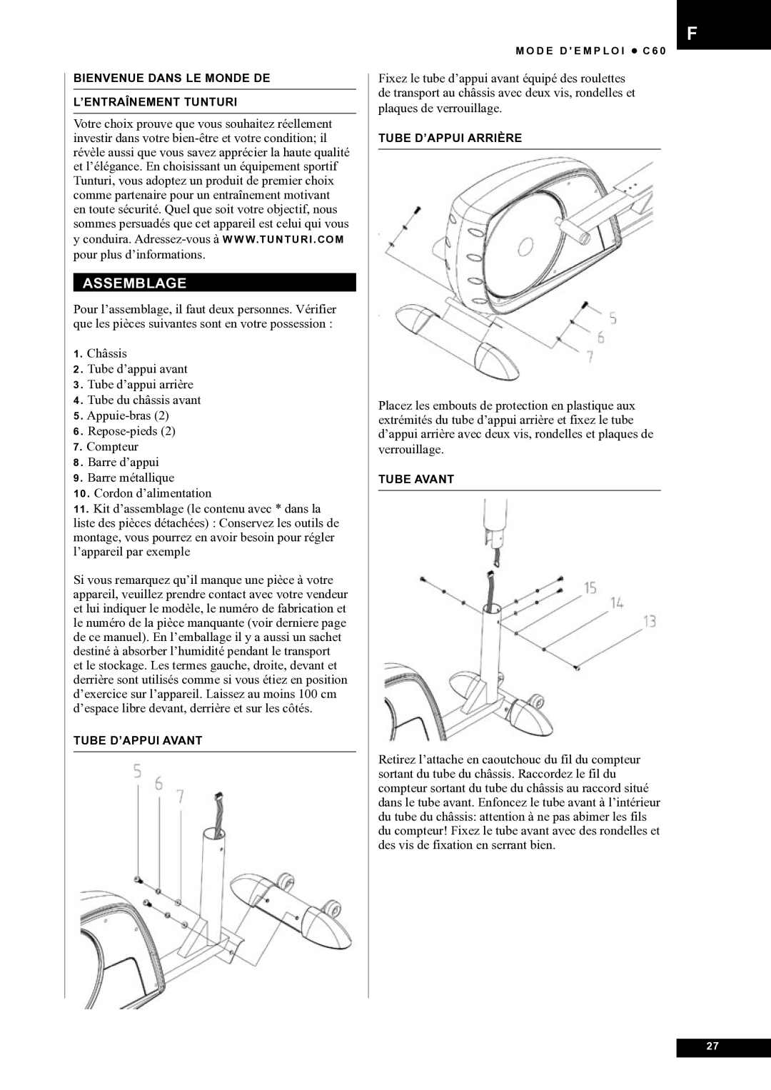 Tunturi C60 owner manual Assemblage 