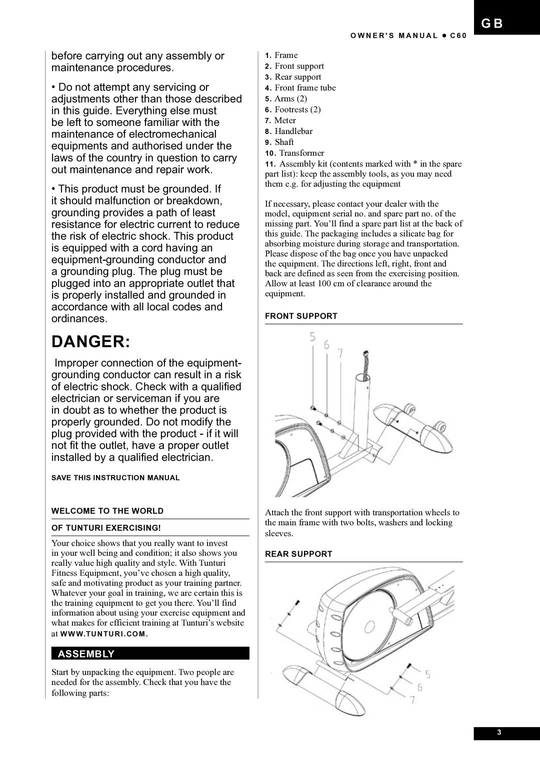 Tunturi C60 owner manual Assembly 