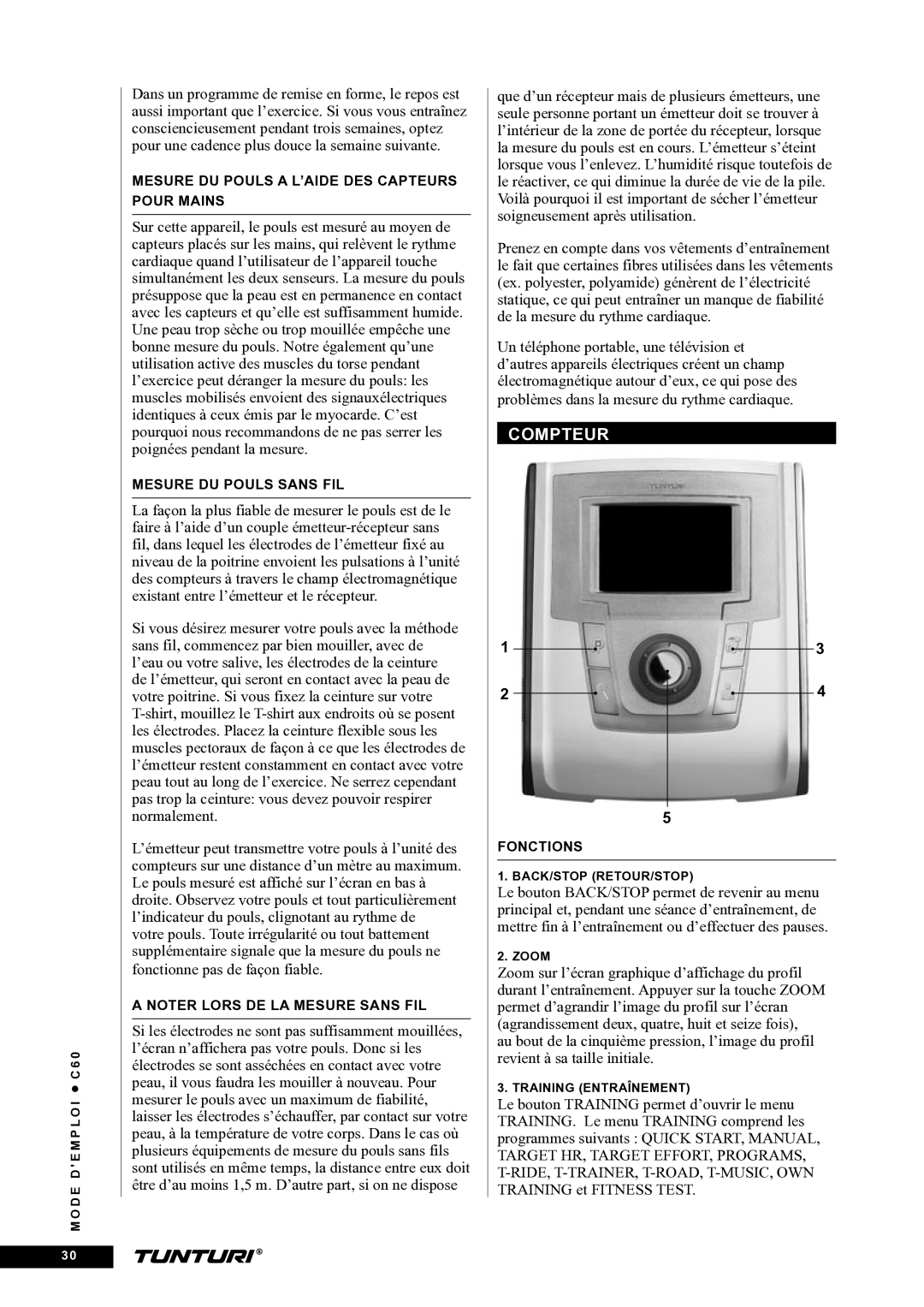 Tunturi C60 owner manual Compteur 