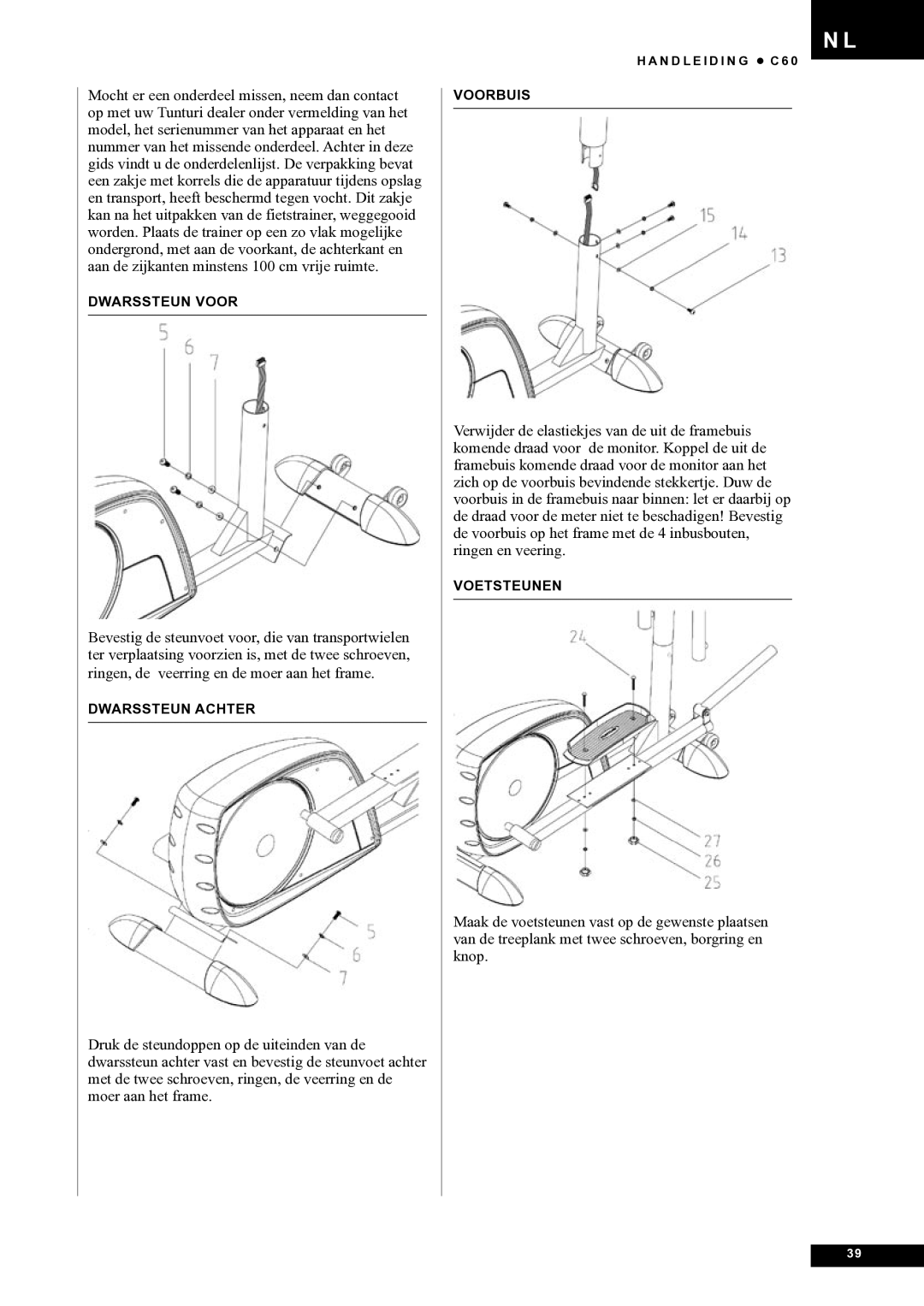 Tunturi C60 owner manual Dwarssteun Voor 