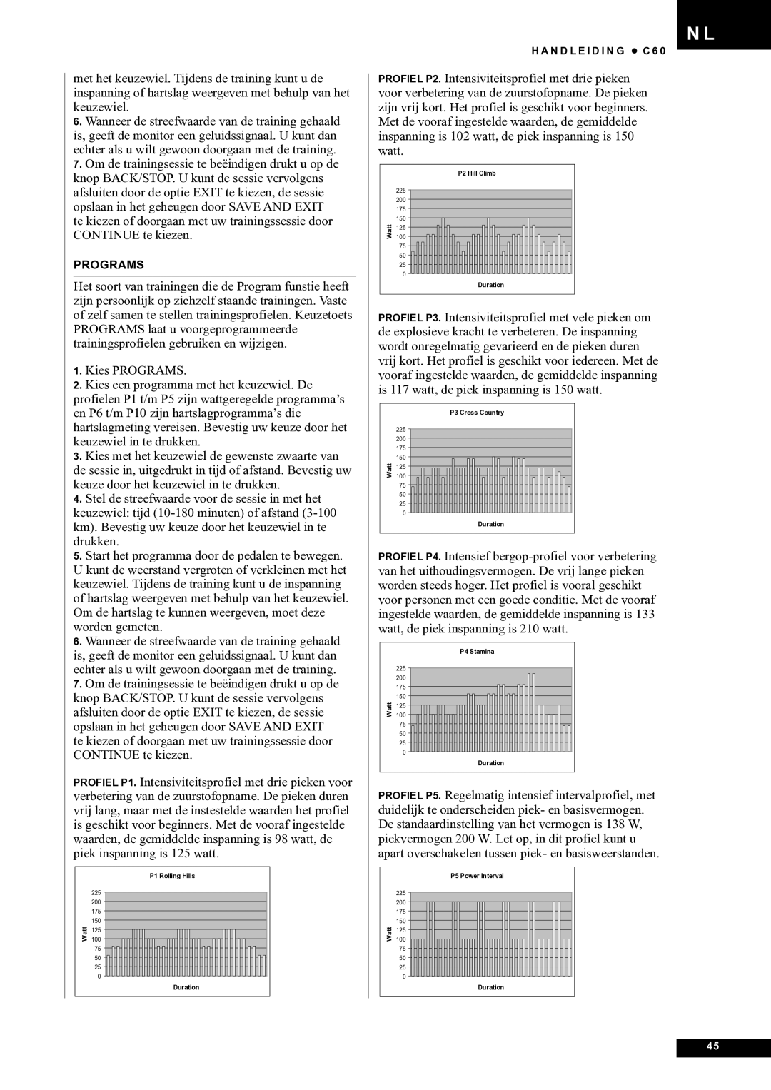 Tunturi C60 owner manual Programs 