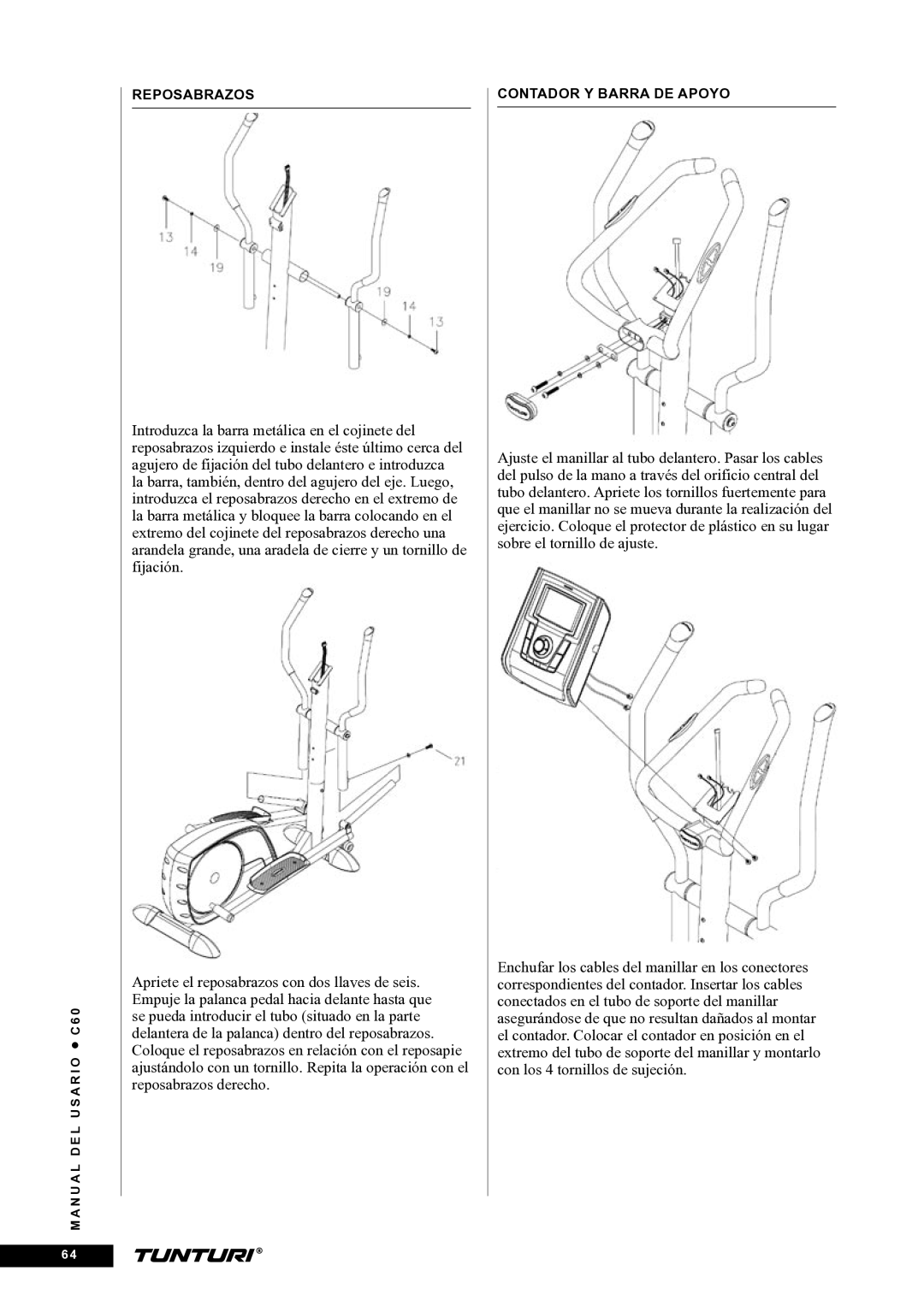 Tunturi C60 owner manual Reposabrazos 