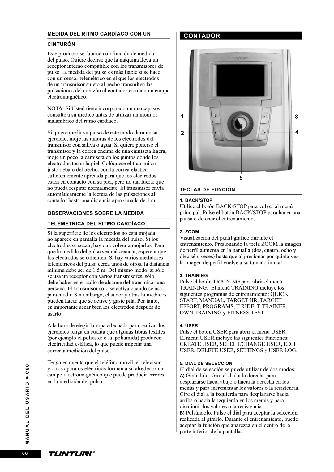 Tunturi C60 owner manual Contador 