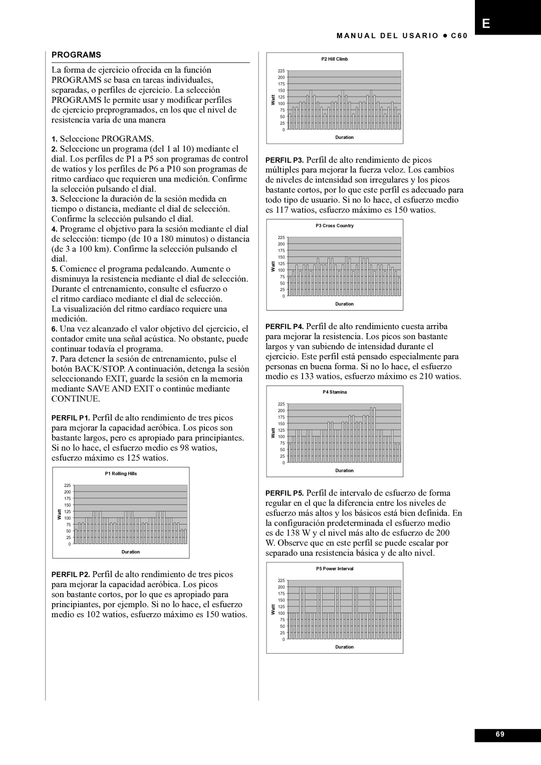 Tunturi C60 owner manual Programs 