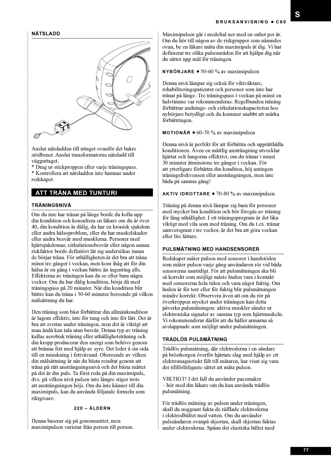 Tunturi C60 owner manual ATT Träna MED Tunturi 