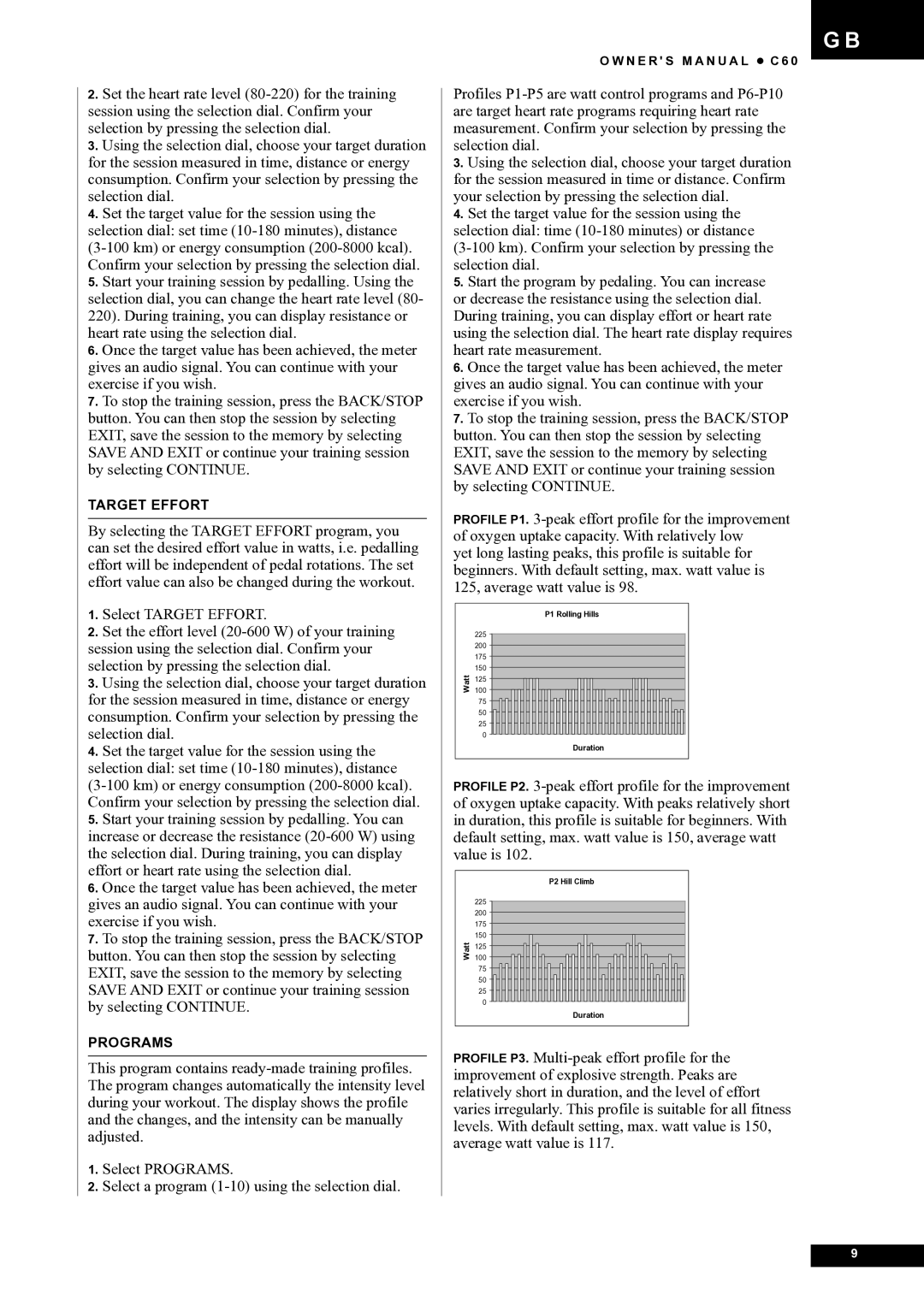 Tunturi C60 owner manual Target Effort 