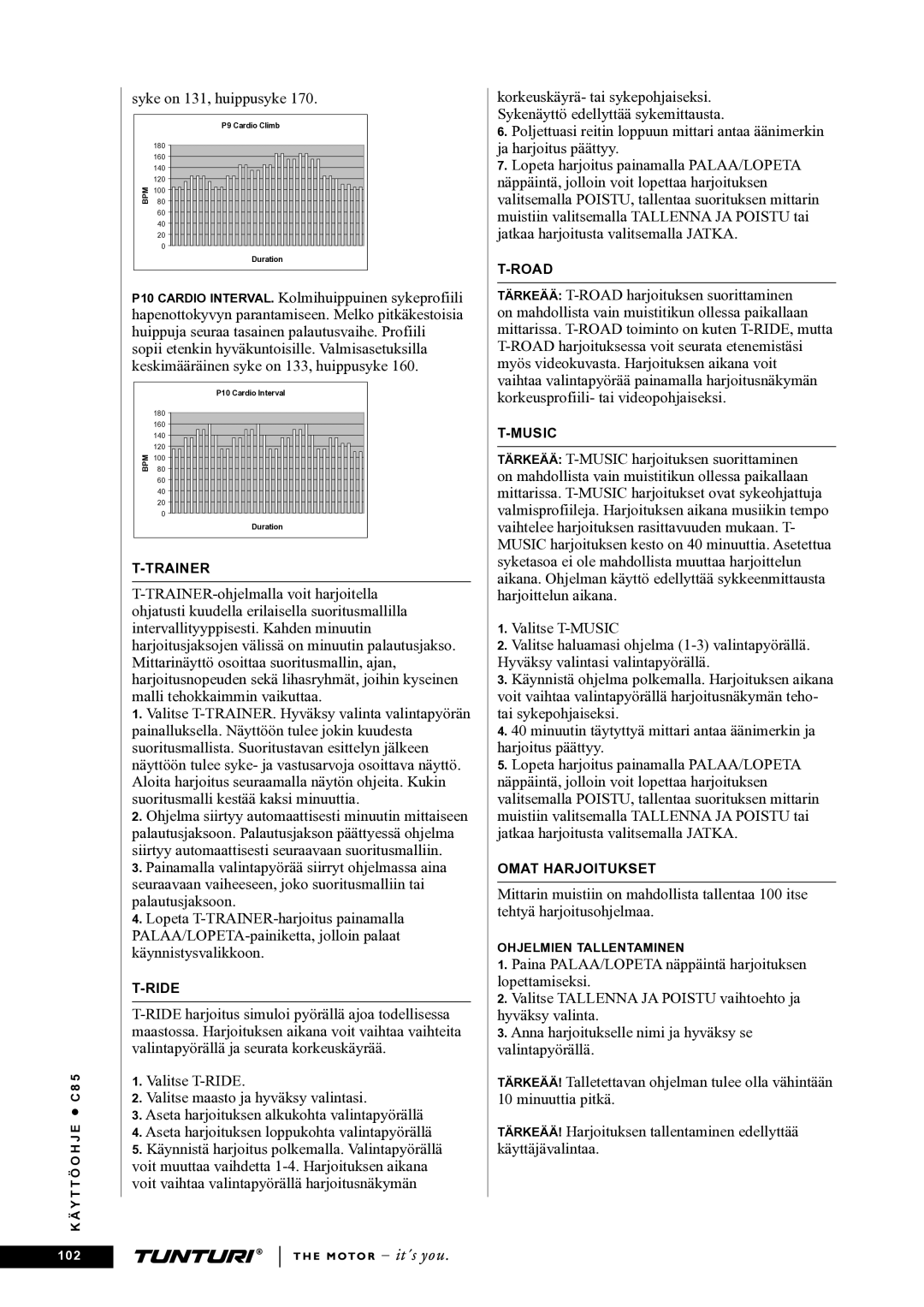 Tunturi C85 owner manual Syke on 131, huippusyke 