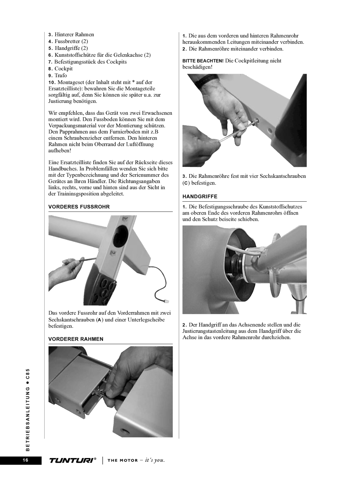 Tunturi C85 owner manual Vorderes Fussrohr 