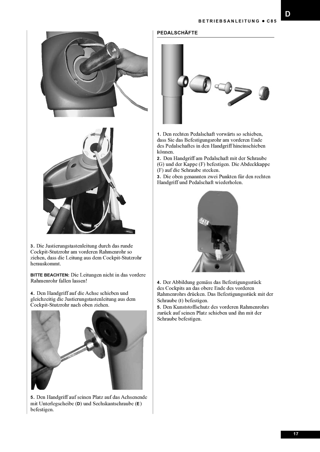 Tunturi C85 owner manual Pedalschäfte 