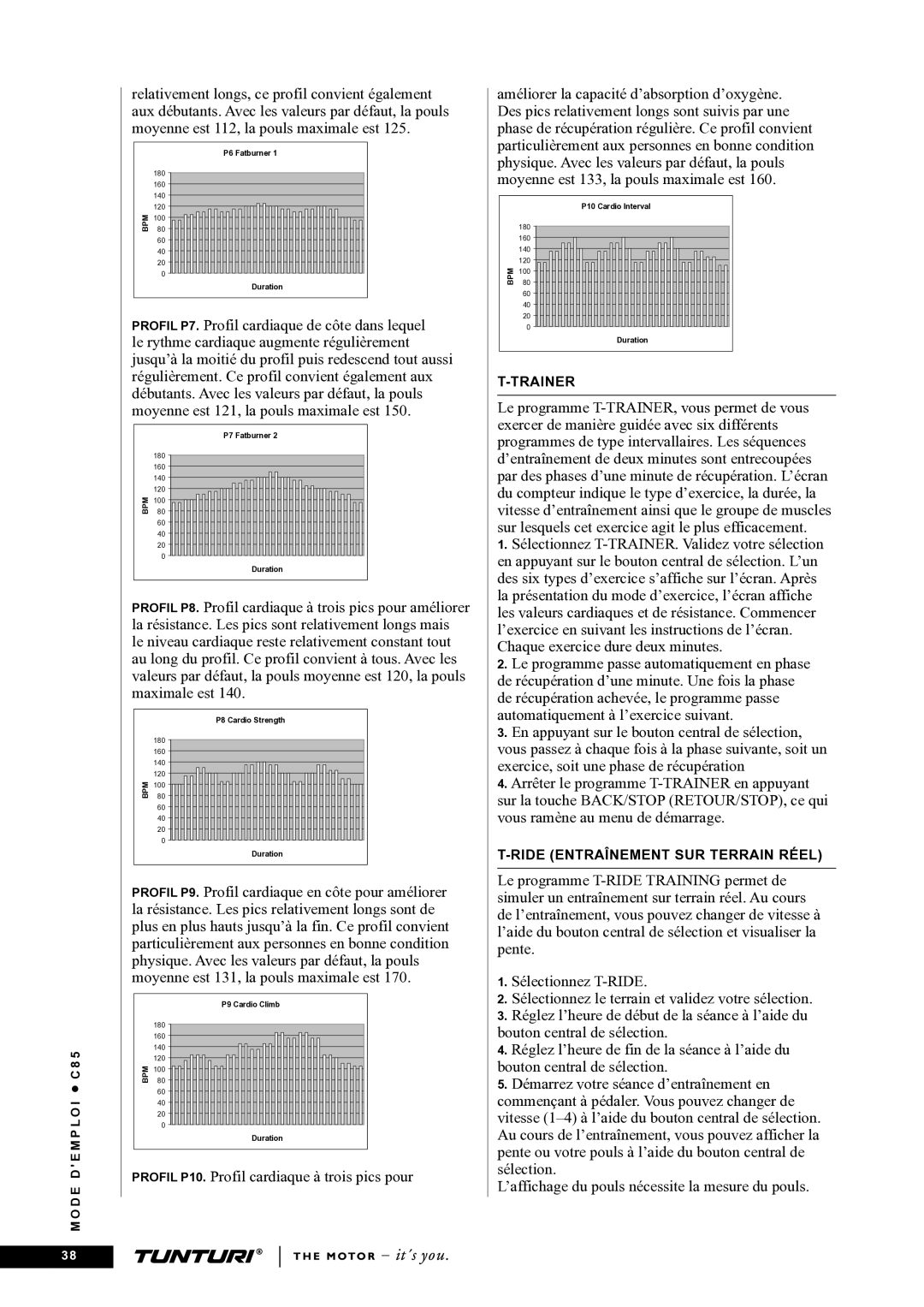 Tunturi C85 owner manual Ride Entraînement SUR Terrain Réel 