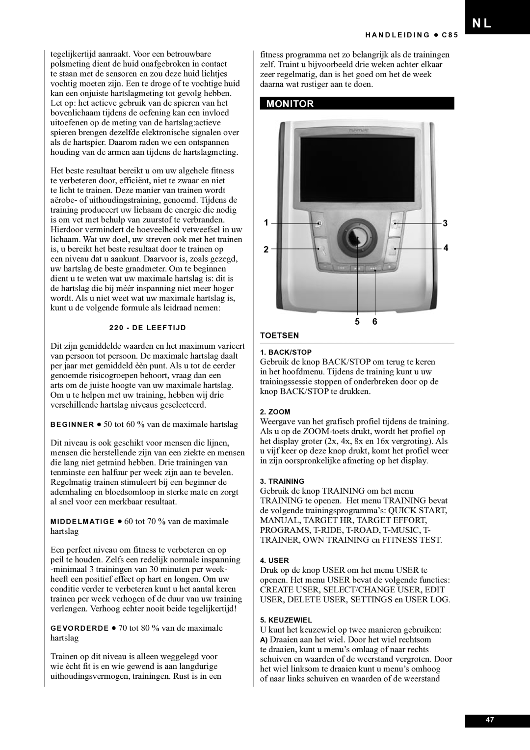 Tunturi C85 owner manual Monitor 