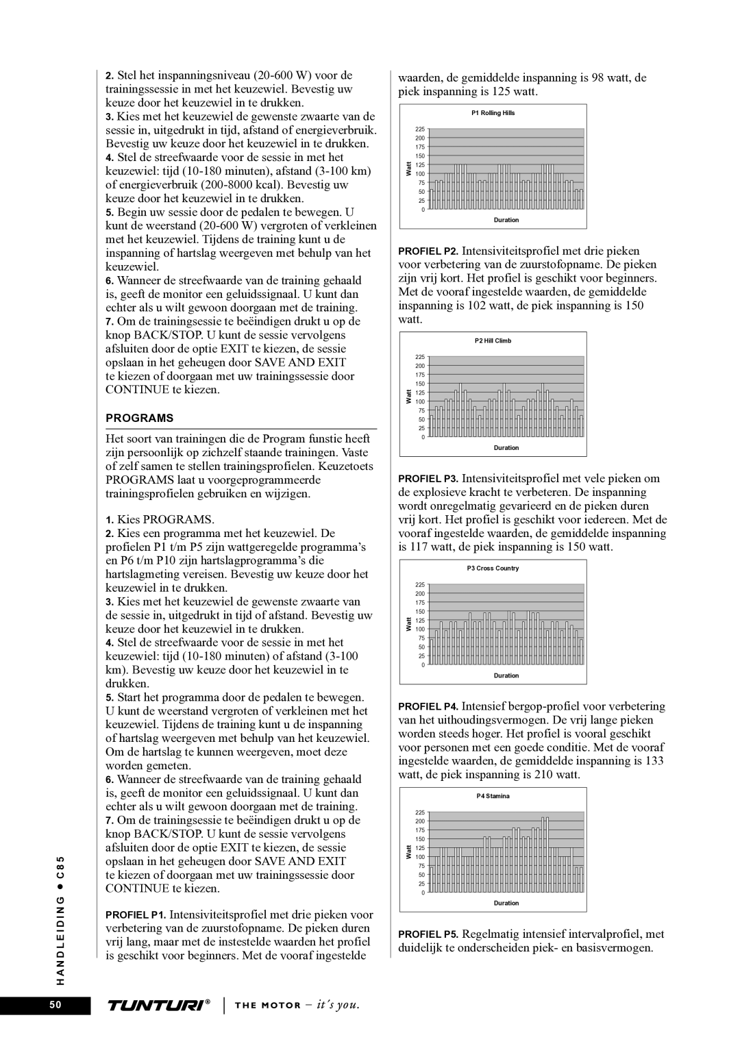 Tunturi C85 owner manual Programs 