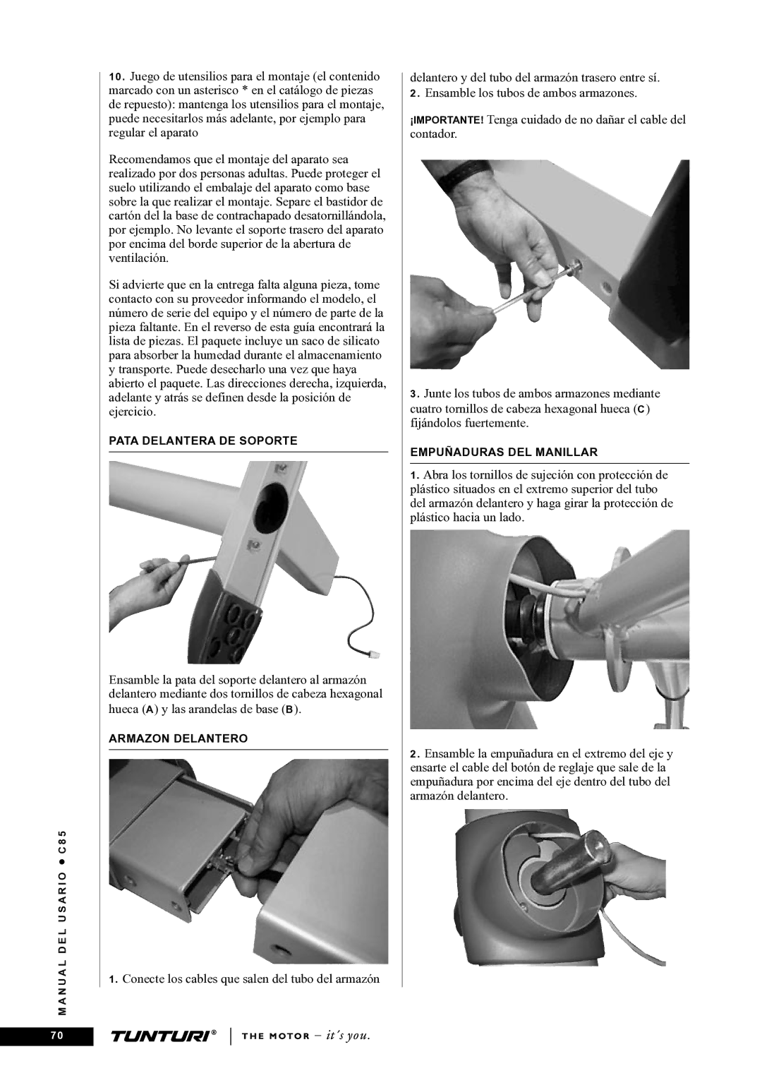 Tunturi C85 owner manual Pata Delantera DE Soporte 