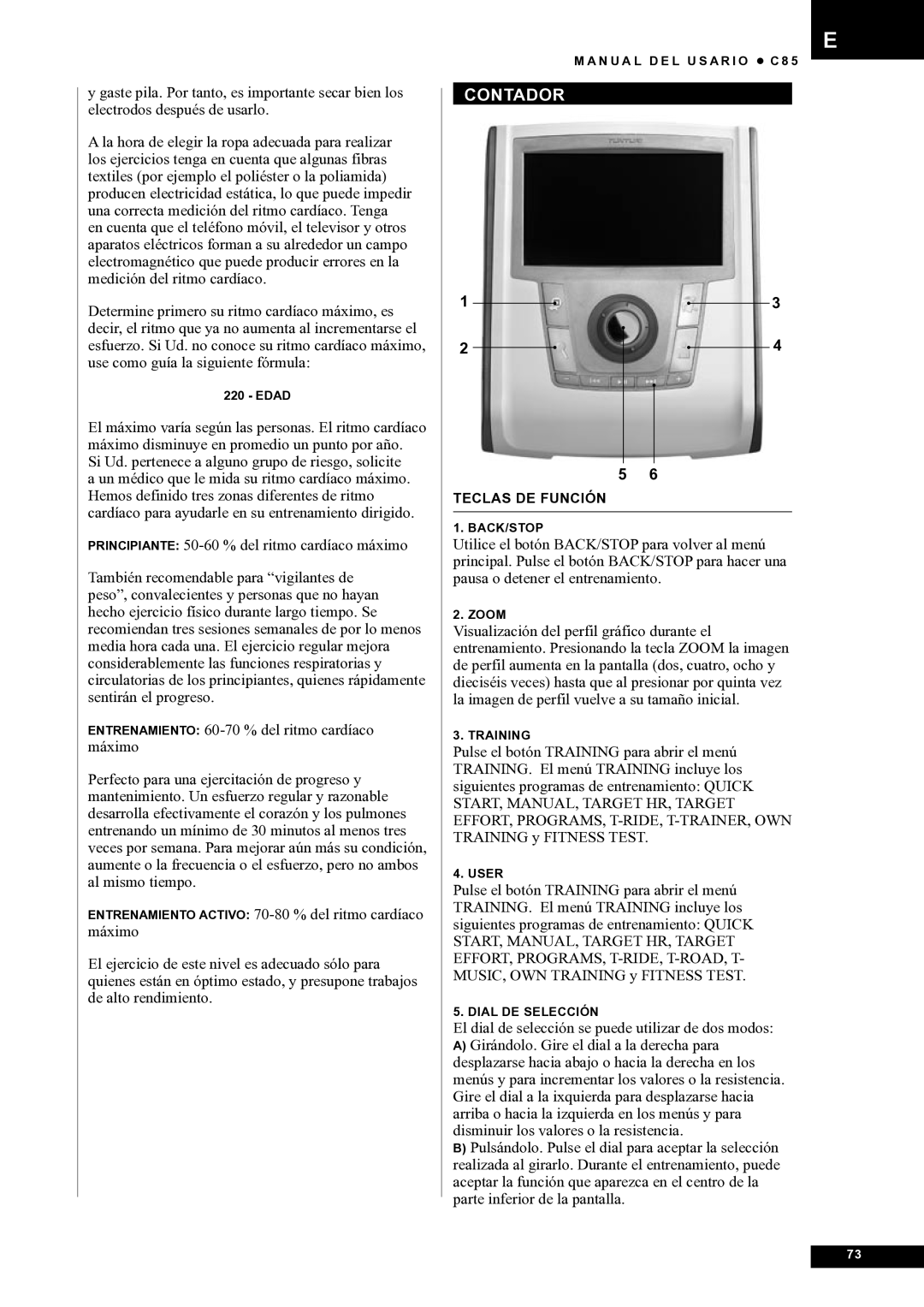 Tunturi C85 owner manual Contador 