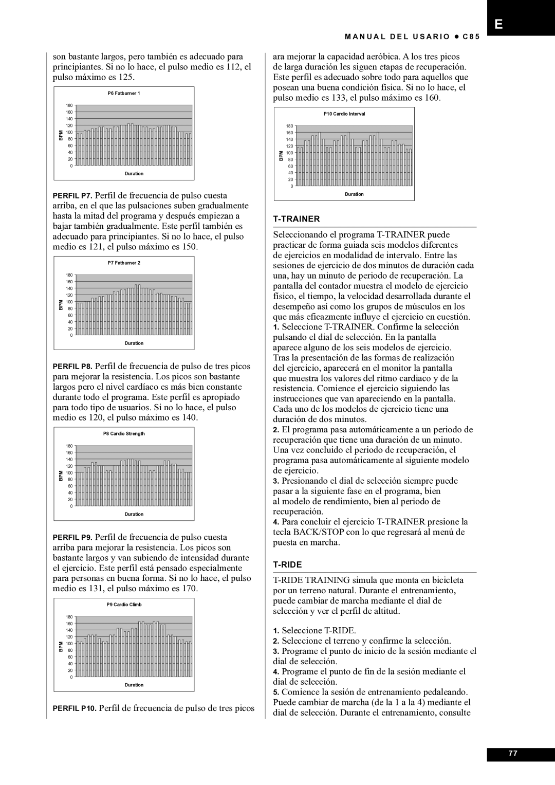 Tunturi C85 owner manual Perfil P10. Perfil de frecuencia de pulso de tres picos 