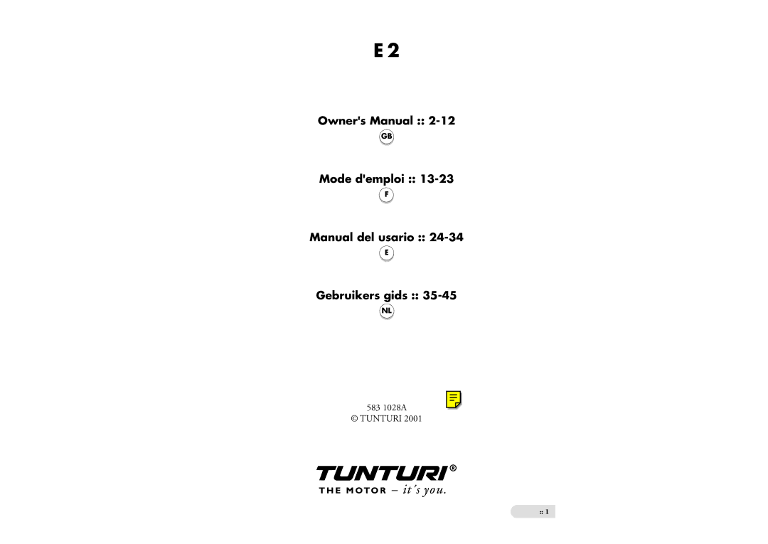 Tunturi E 2 owner manual Mode demploi Manual del usario Gebruikers gids 