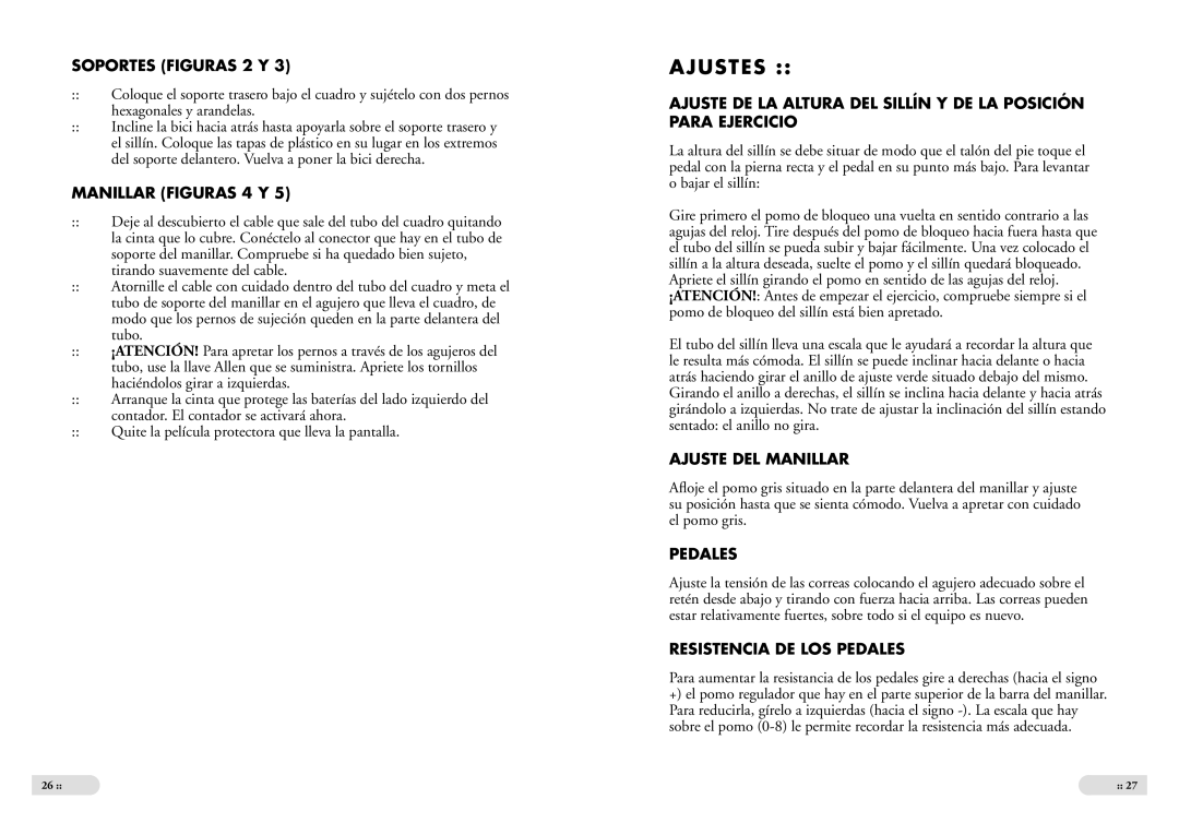 Tunturi E 2 Ajustes, Soportes Figuras 2 Y, Manillar Figuras 4 Y, Ajuste DEL Manillar, Resistencia DE LOS Pedales 