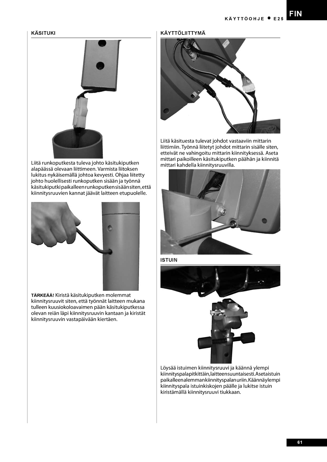 Tunturi E25 owner manual Käsituki, Käyttöliittymä 