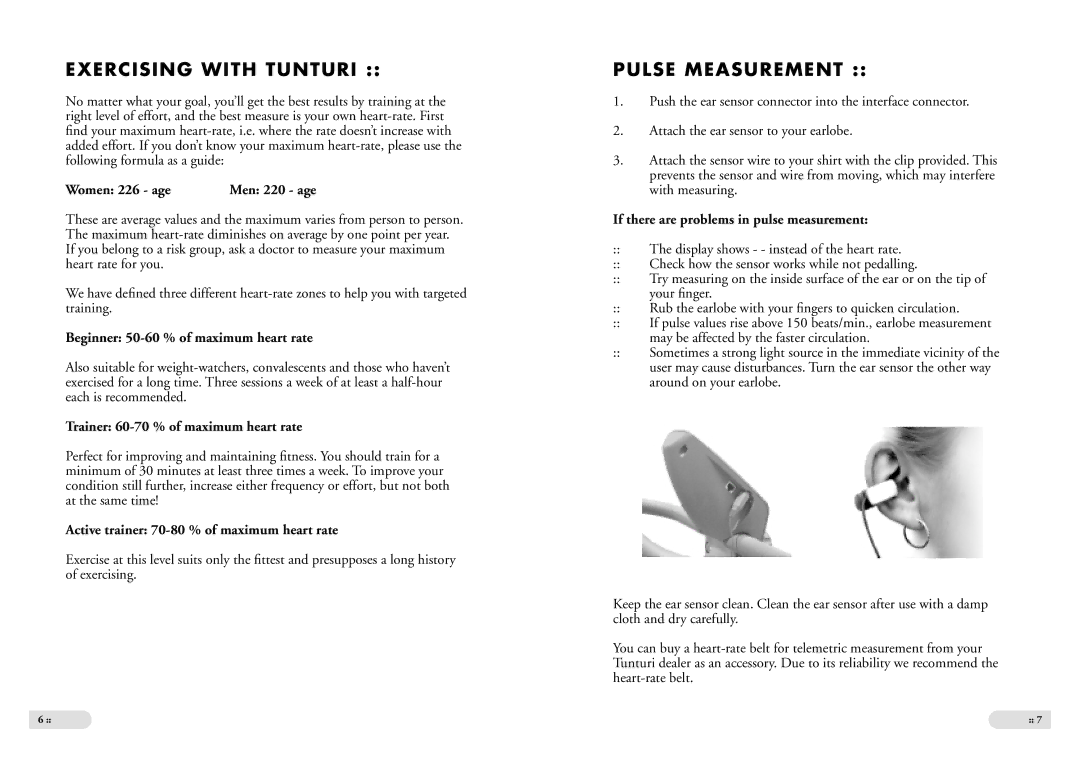 Tunturi E3 owner manual Exercising with Tunturi, Pulse Measurement 