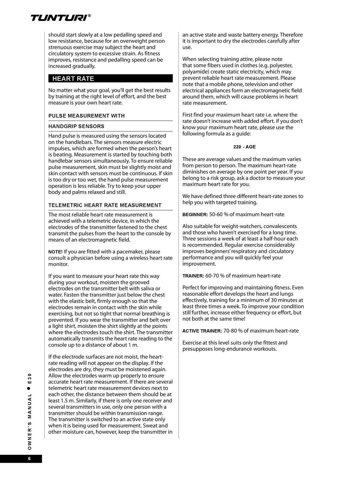 Tunturi E30 owner manual Pulse Measurement with Handgrip Sensors, Telemetric Heart Rate Measurement 