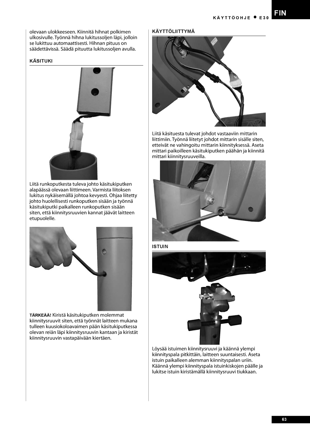 Tunturi E30 owner manual Käsituki, Käyttöliittymä 