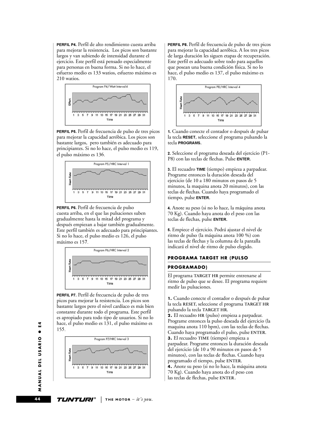 Tunturi E4 owner manual Programa Target HR Pulso Programado 