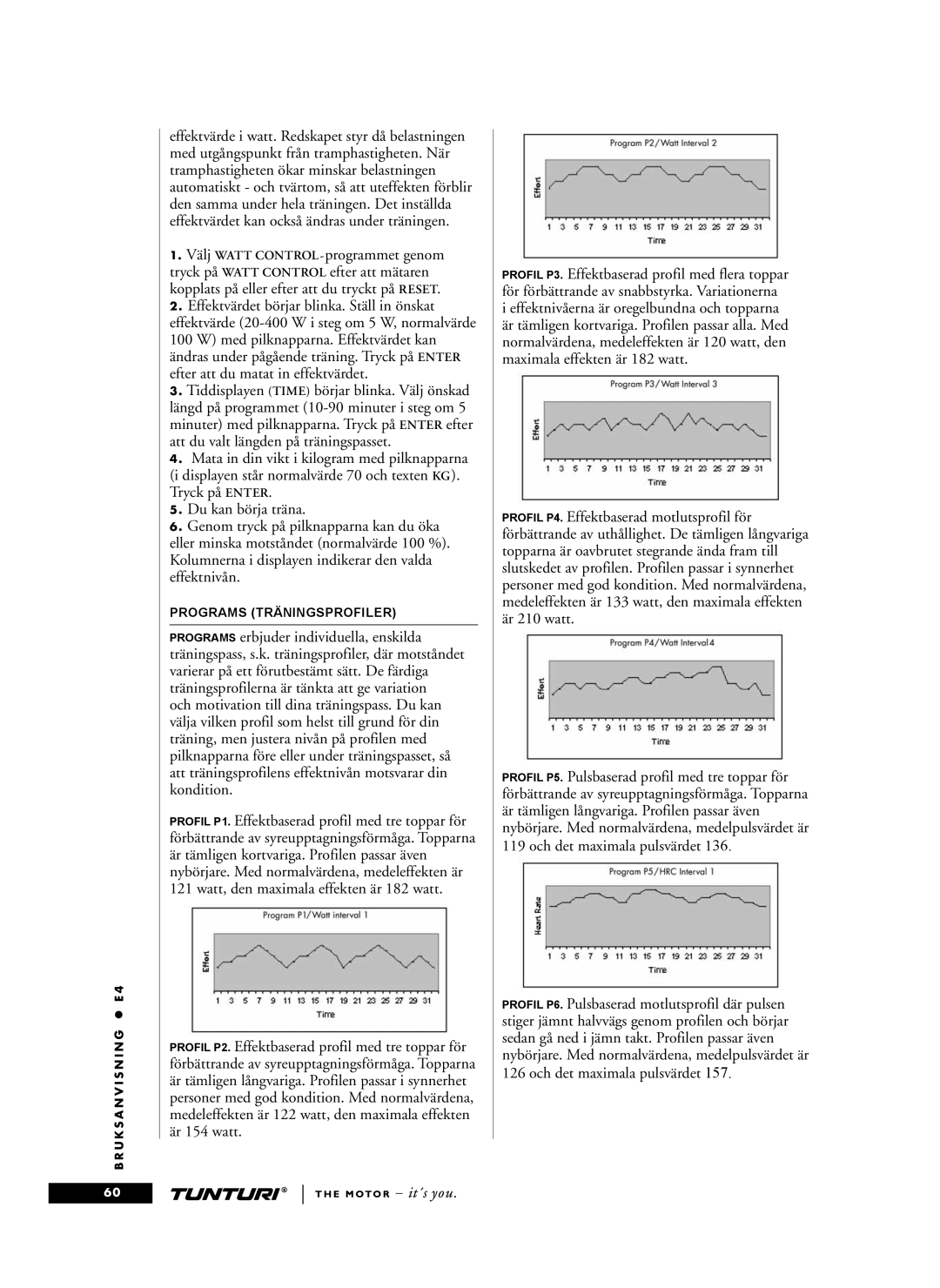 Tunturi E4 owner manual Programs Träningsprofiler 