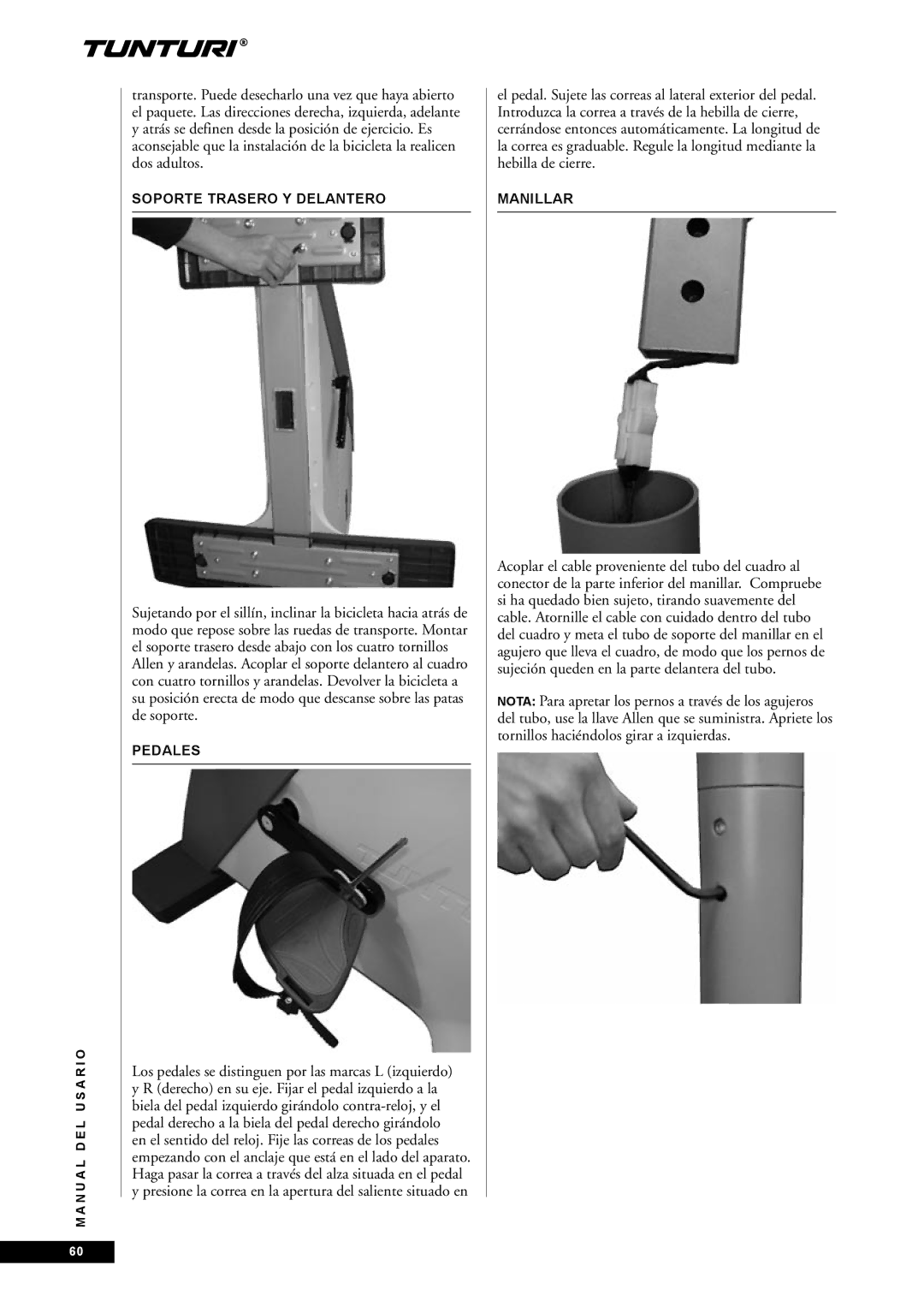 Tunturi E45, E40 owner manual Soporte Trasero Y Delantero, Manillar 