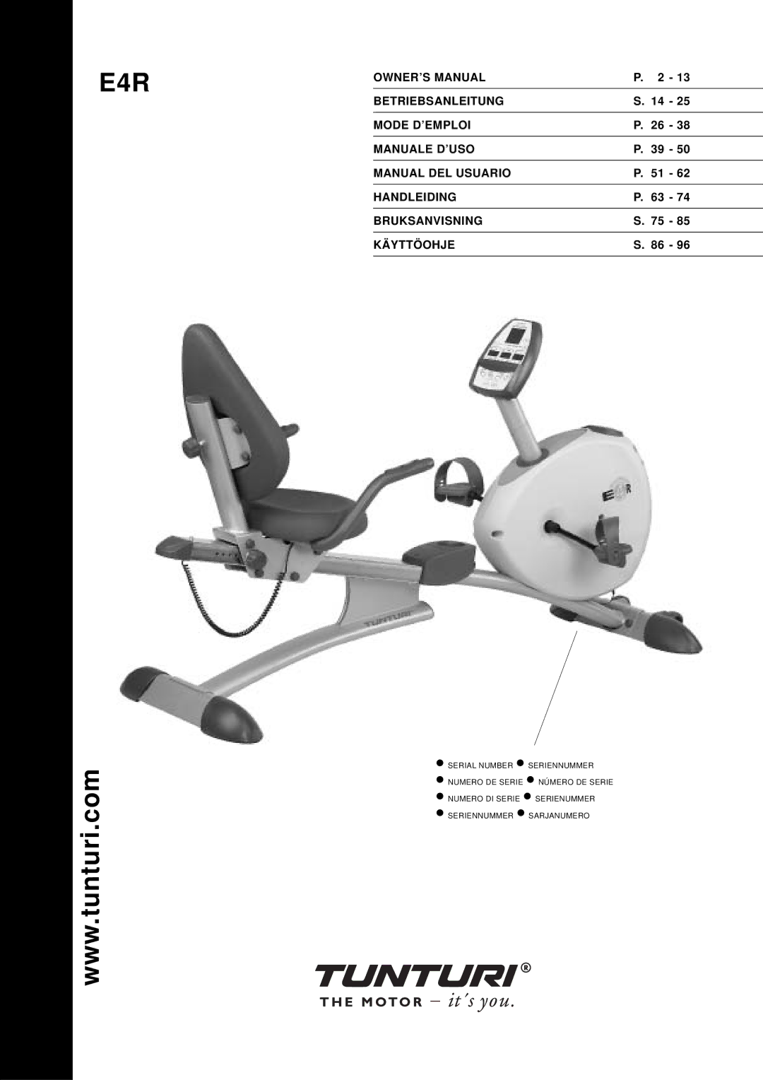 Tunturi E4R owner manual 