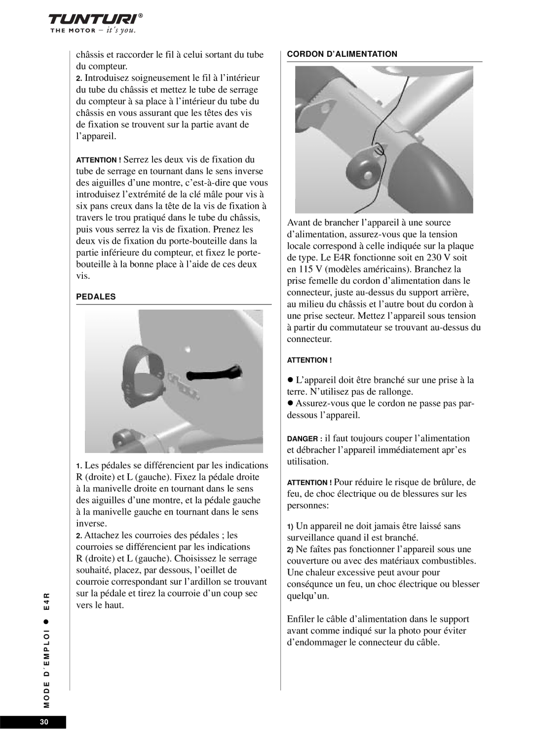 Tunturi E4R owner manual Pedales 