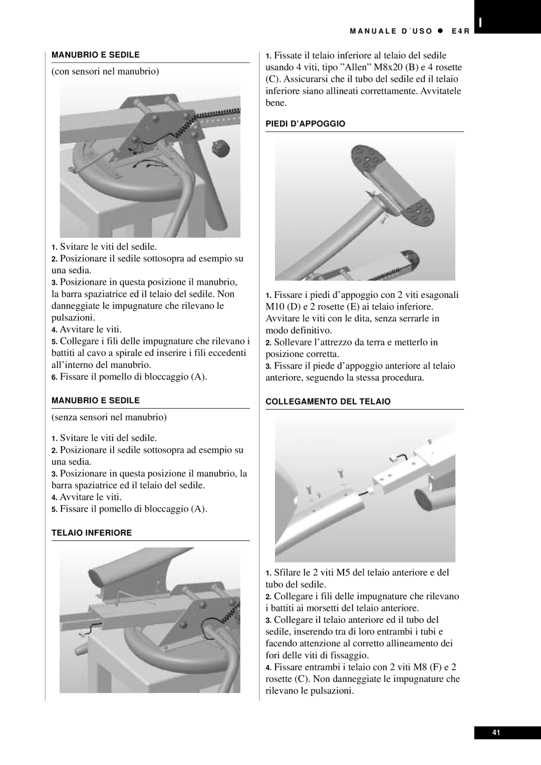 Tunturi E4R owner manual Manubrio E Sedile 