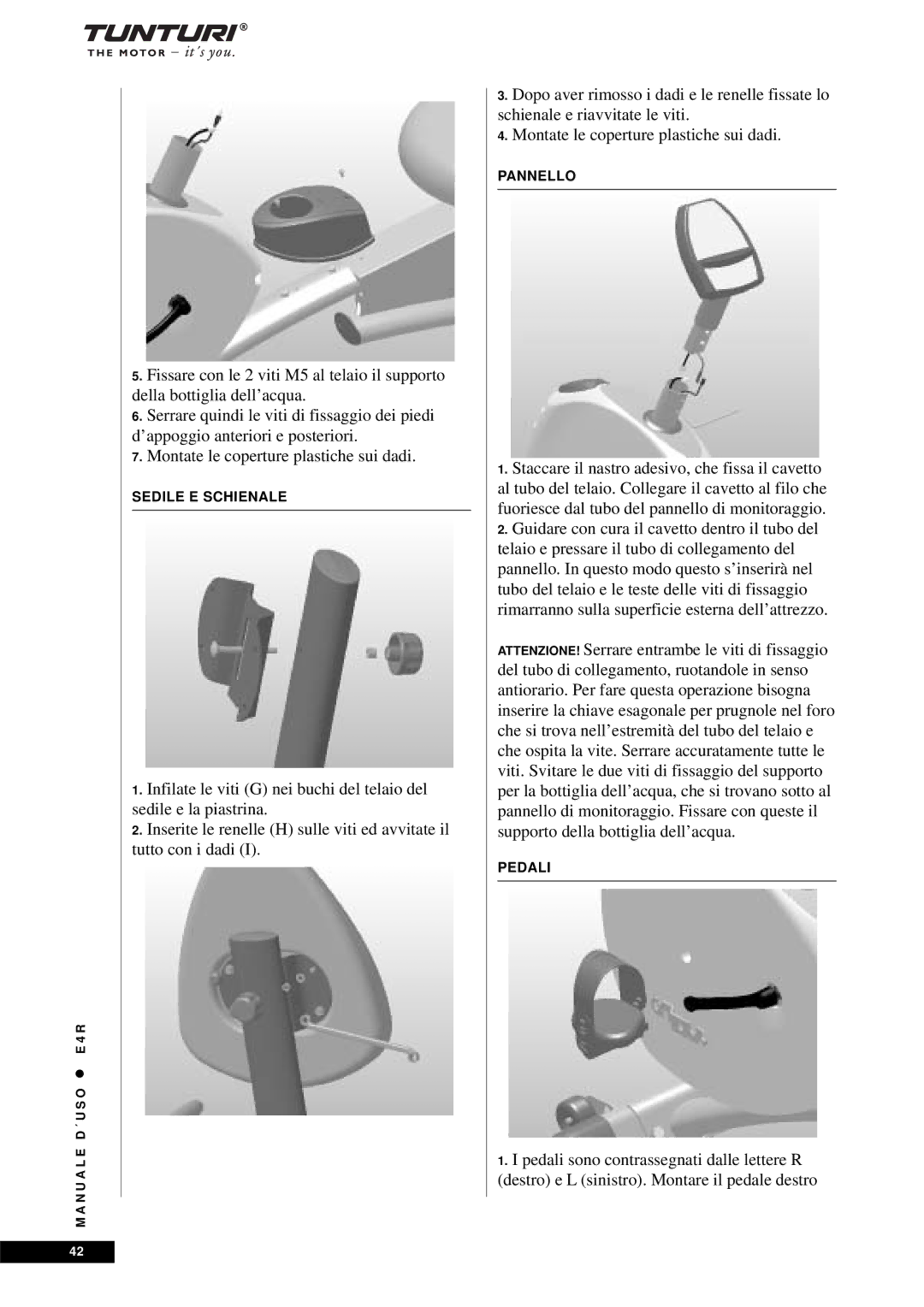 Tunturi E4R owner manual Sedile E Schienale 