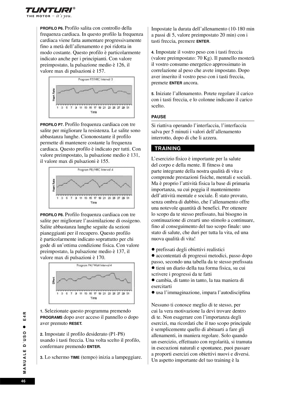 Tunturi E4R owner manual Training 