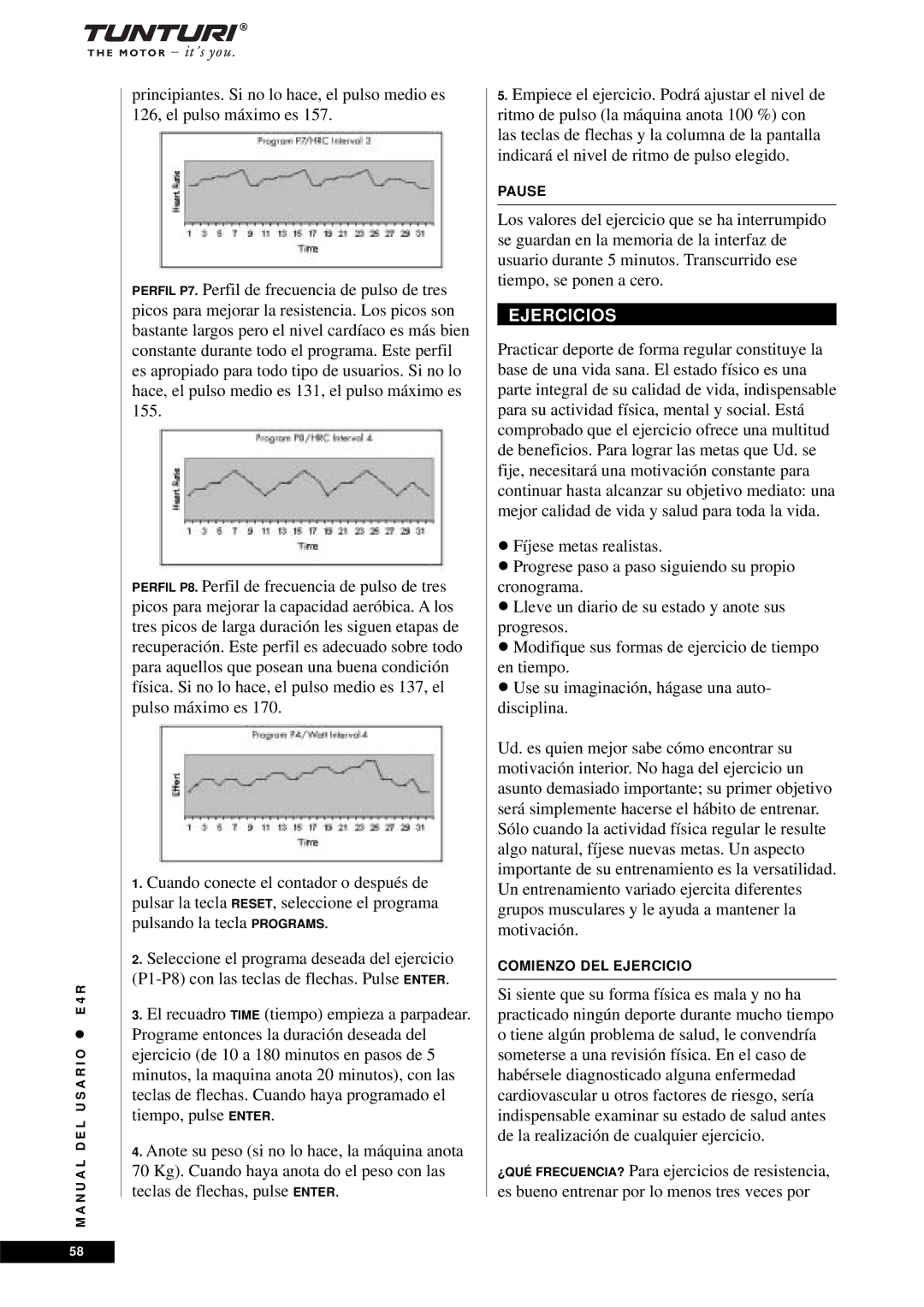 Tunturi E4R owner manual Ejercicios 