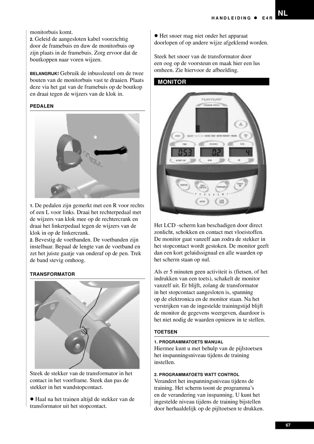 Tunturi E4R owner manual Monitor 